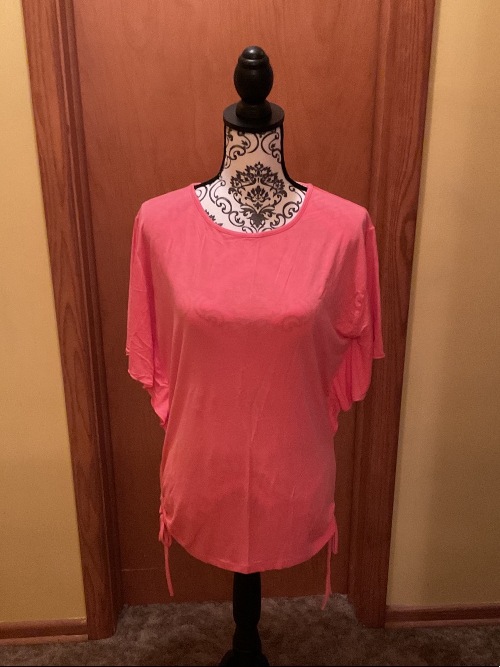 Women's Coral Pink Short Sleeve Tie-Detail Tunic